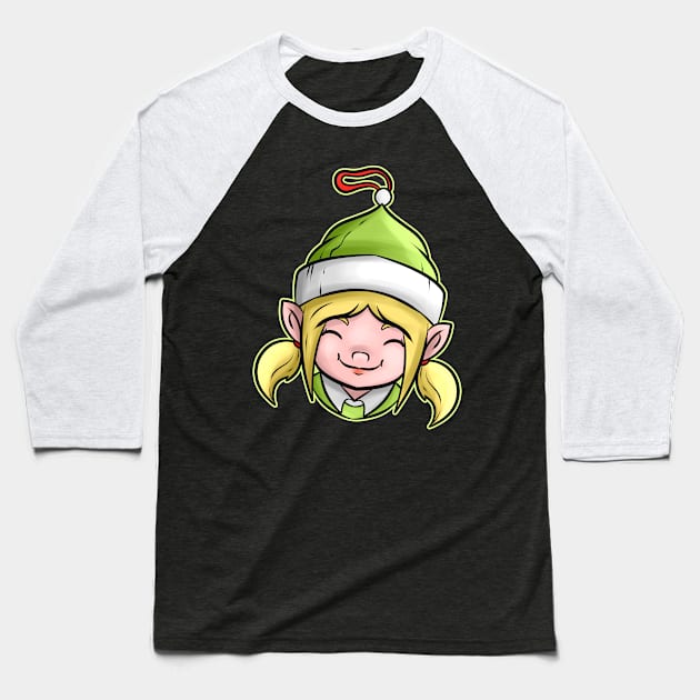 Kawaii Xmas Christmas Tree Ball Globe Female Elf Christmas Baseball T-Shirt by SinBle